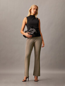High Rise Slim Rib Knit Pants, Falcon, hi-res