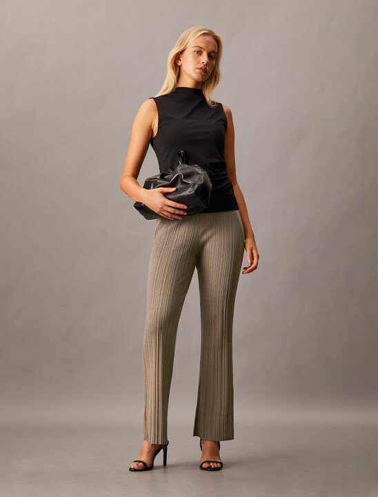 High Rise Slim Rib Knit Pants
