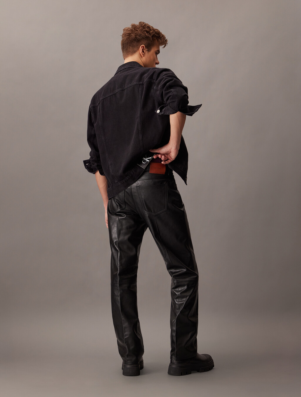 90s Straight Leather Trouser, Black, hi-res