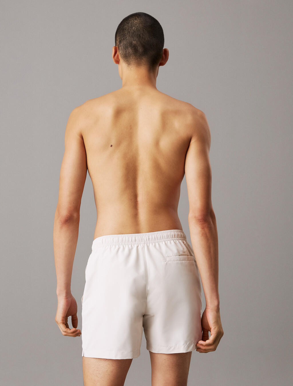 Medium Drawstring Swim Shorts - Logo Embroidery, Chalk, hi-res