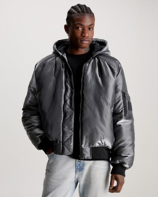 Liquid Metal Hooded Bomber Jacket