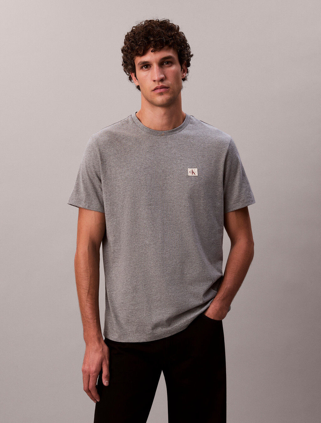 Monogram Patch Classic Tee, Med Grey Htr, hi-res