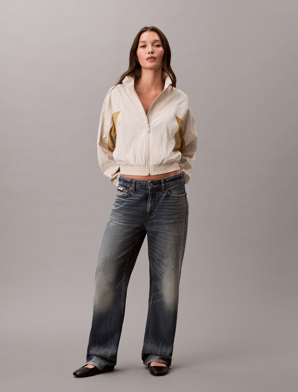 Cropped Colour Block Nylon Jacket, Chalk / Antelope, hi-res