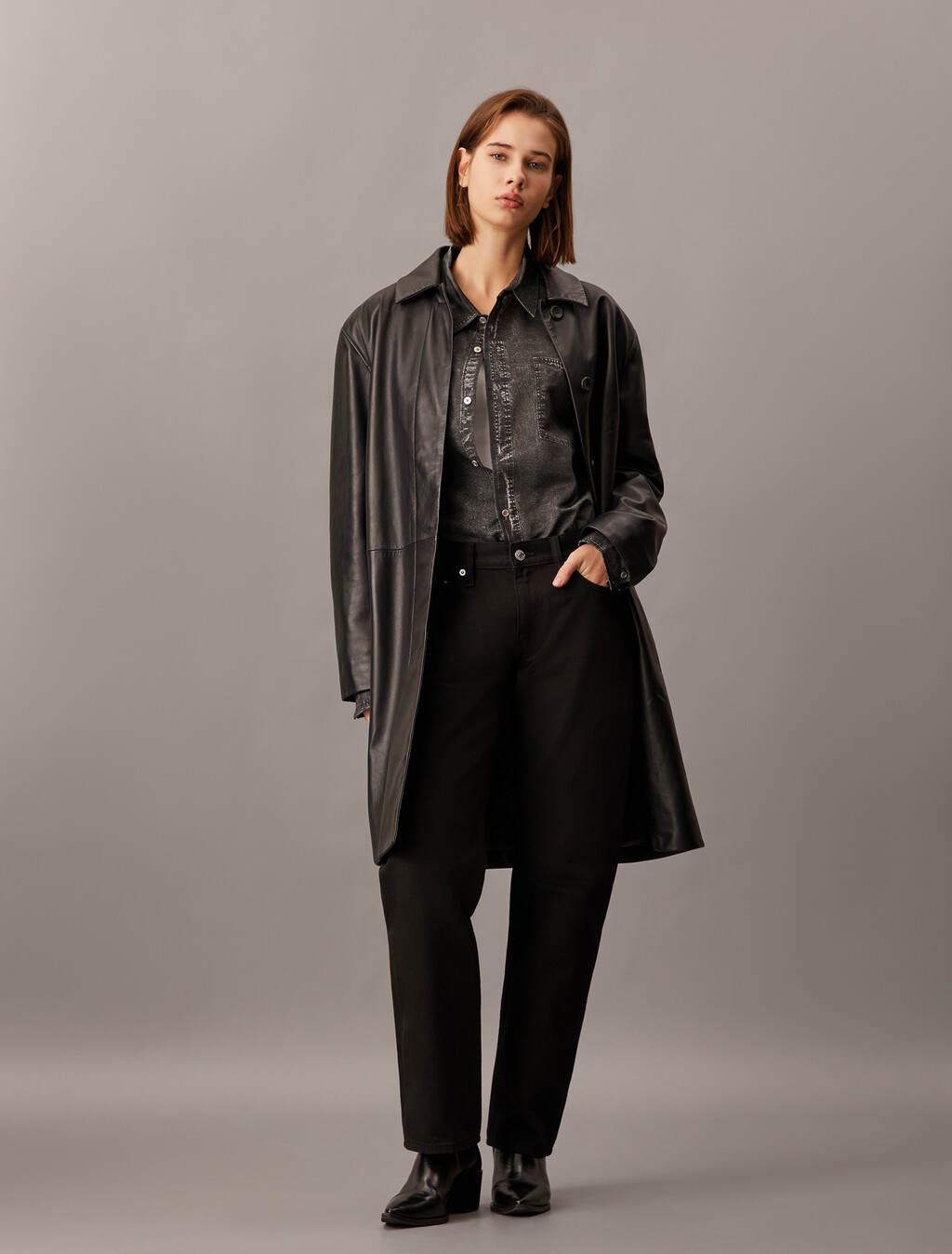 錯視牛仔效果襯衫, Black Denim Print, hi-res