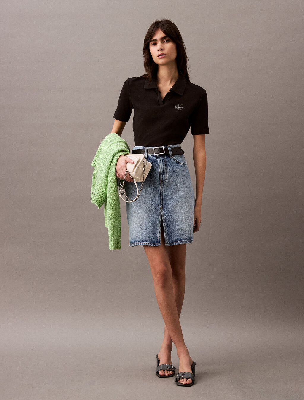 基本款修身 V 領 Polo 衫, Black, hi-res