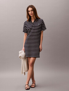 Cotton Piqu&eacute; Stripe Polo Dress, Dark Sapphire, hi-res