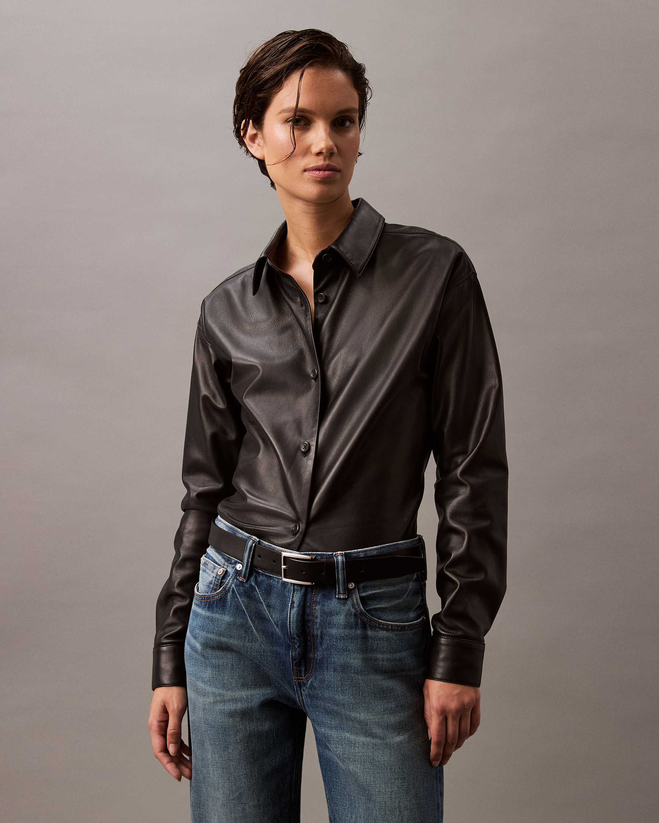 Nappa Leather Shirt black Calvin Klein Hong Kong