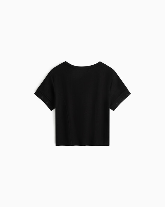 Logo Tape Rib Knit Cropped Tee