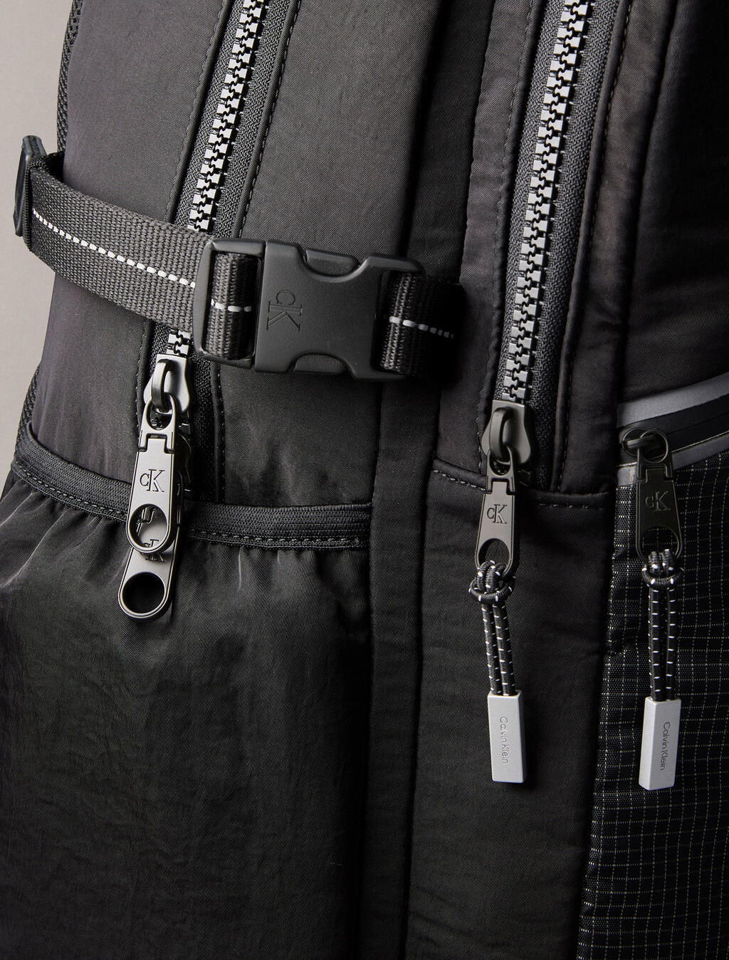 Striped Utility Zip Round Backpack, Black, hi-res