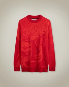 Year of the Dragon Monogram Sweater, Chinese Red, hi-res
