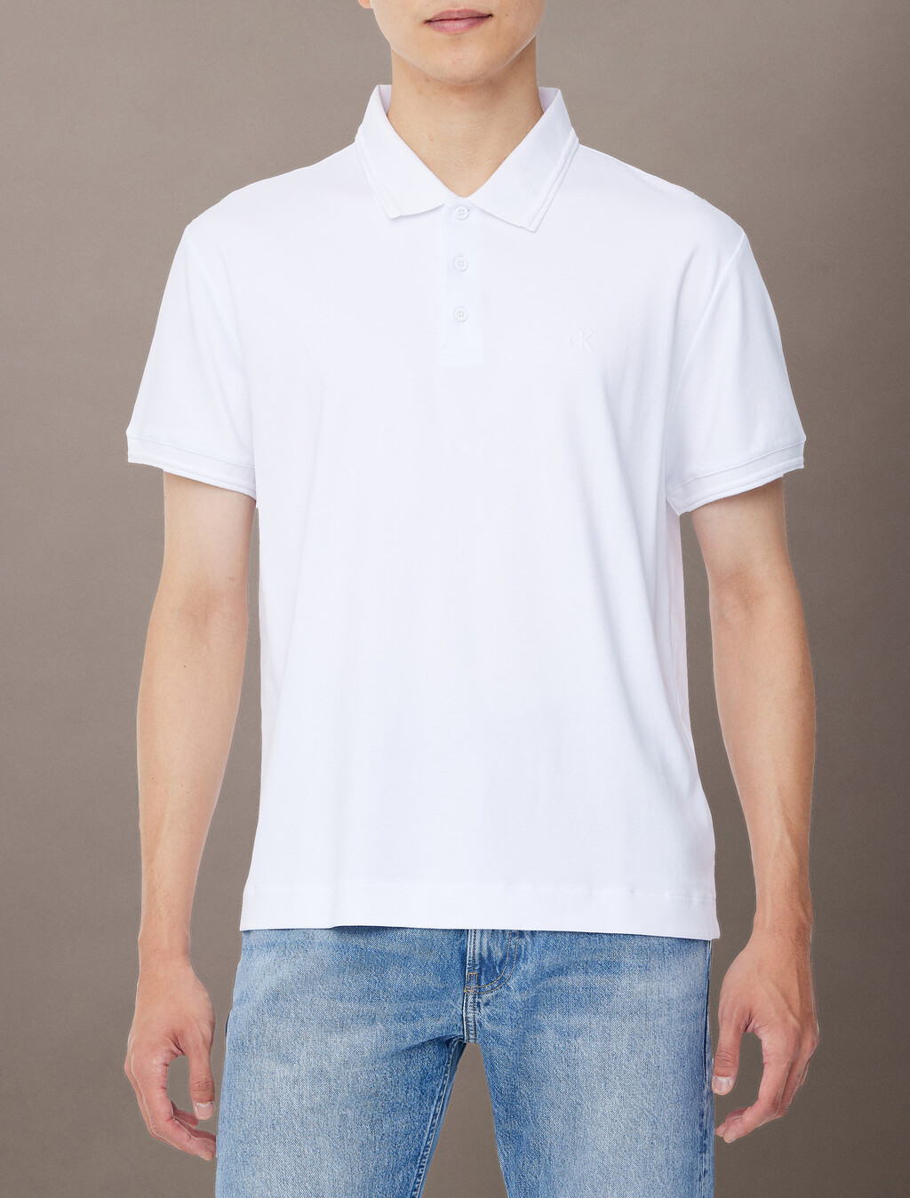 Embossed Monogram Tipped Polo, Brilliant White, hi-res