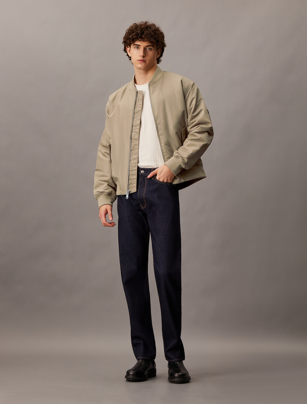 Padded Nylon Bomber Jacket, Brindle, hi-res