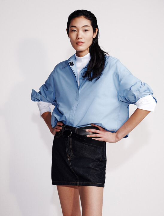 Denim Asymmetric Waist Mini Skirt