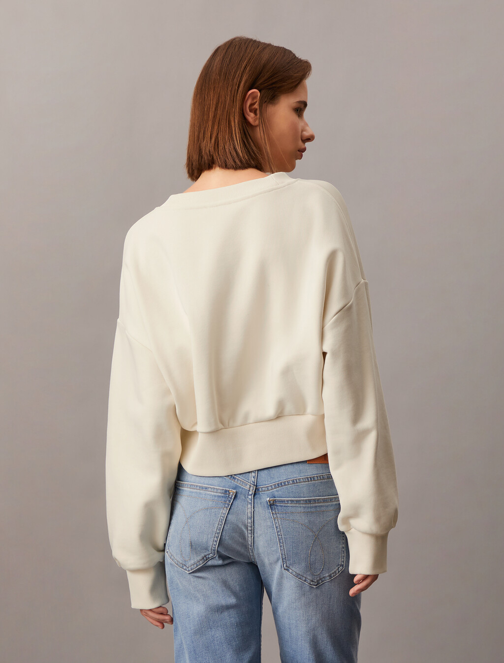 Oversized V Neck Pullover Sweatshirt, Ivory, hi-res