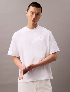 Calvin Logo 圓領上衣, Brilliant White, hi-res