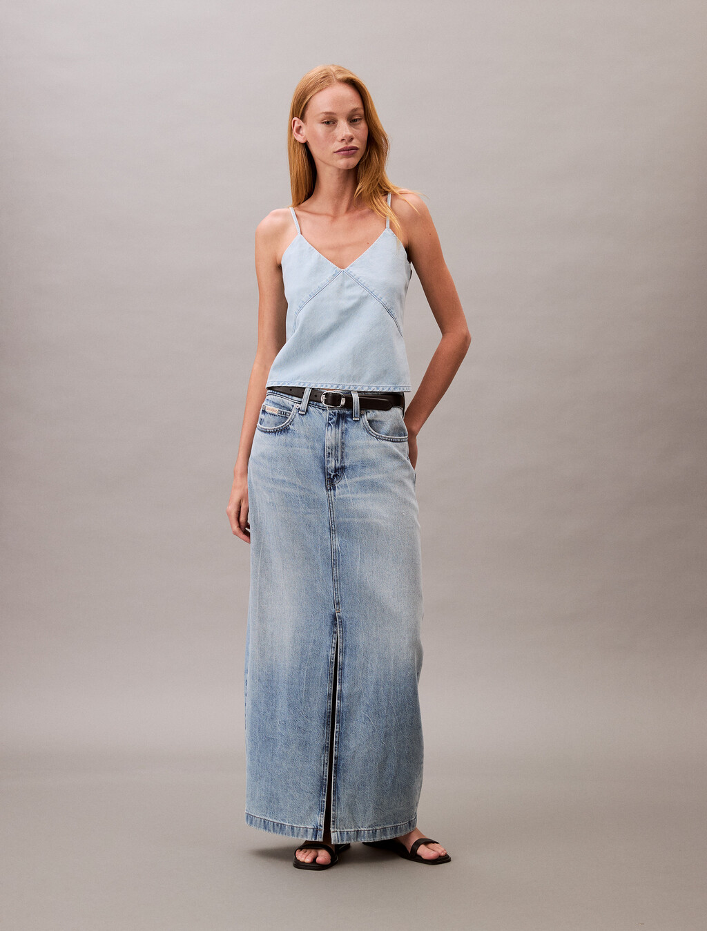 Denim Maxi Skirt, SHORELINE, hi-res
