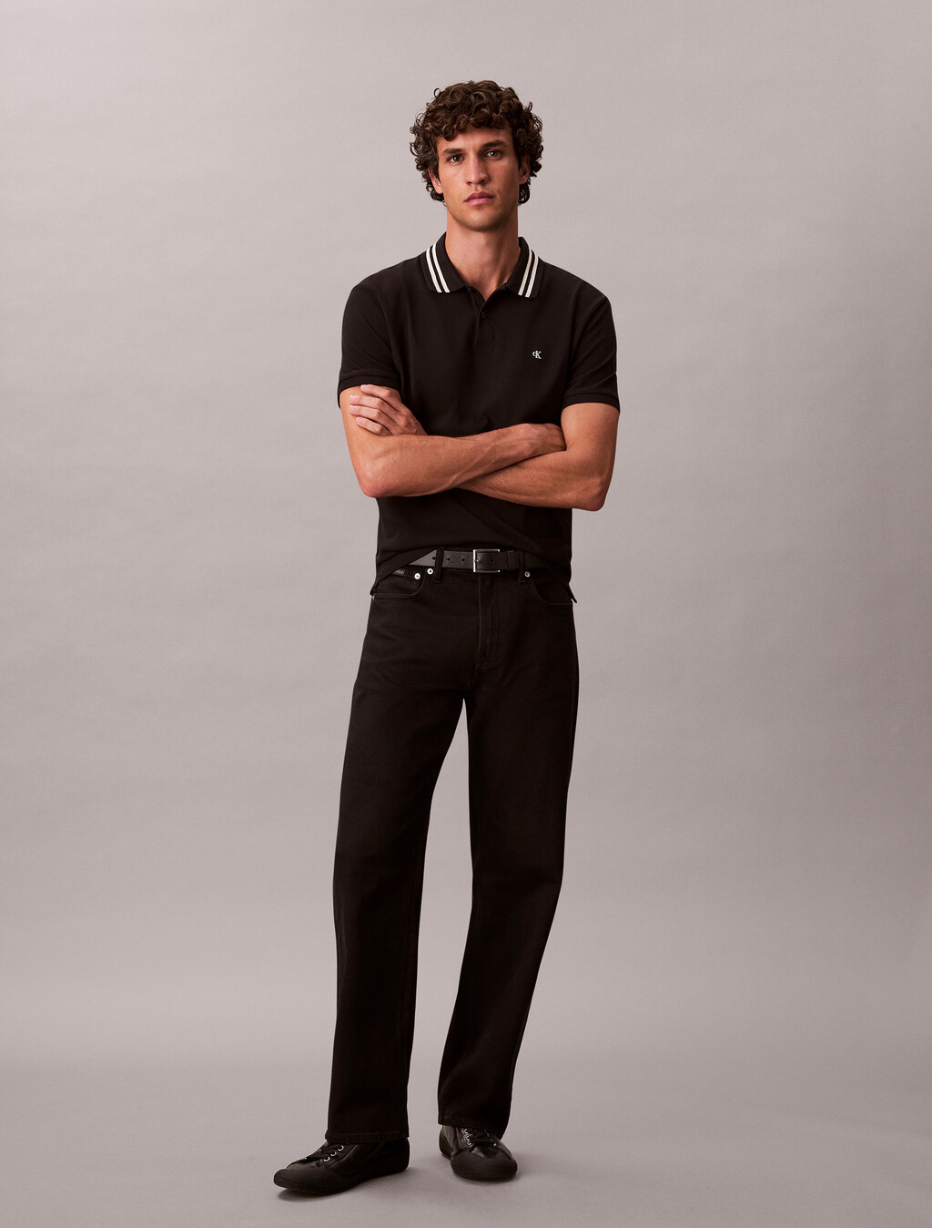 Monogram Logo Pique Tipped Classic Polo Shirt, Black, hi-res