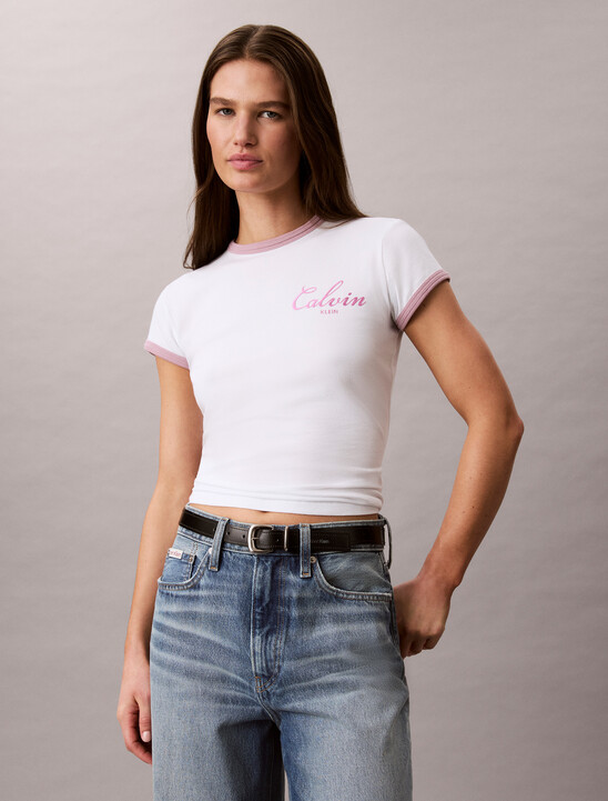 Slim Baby Fit Varsity Logo Ringer T-Shirt