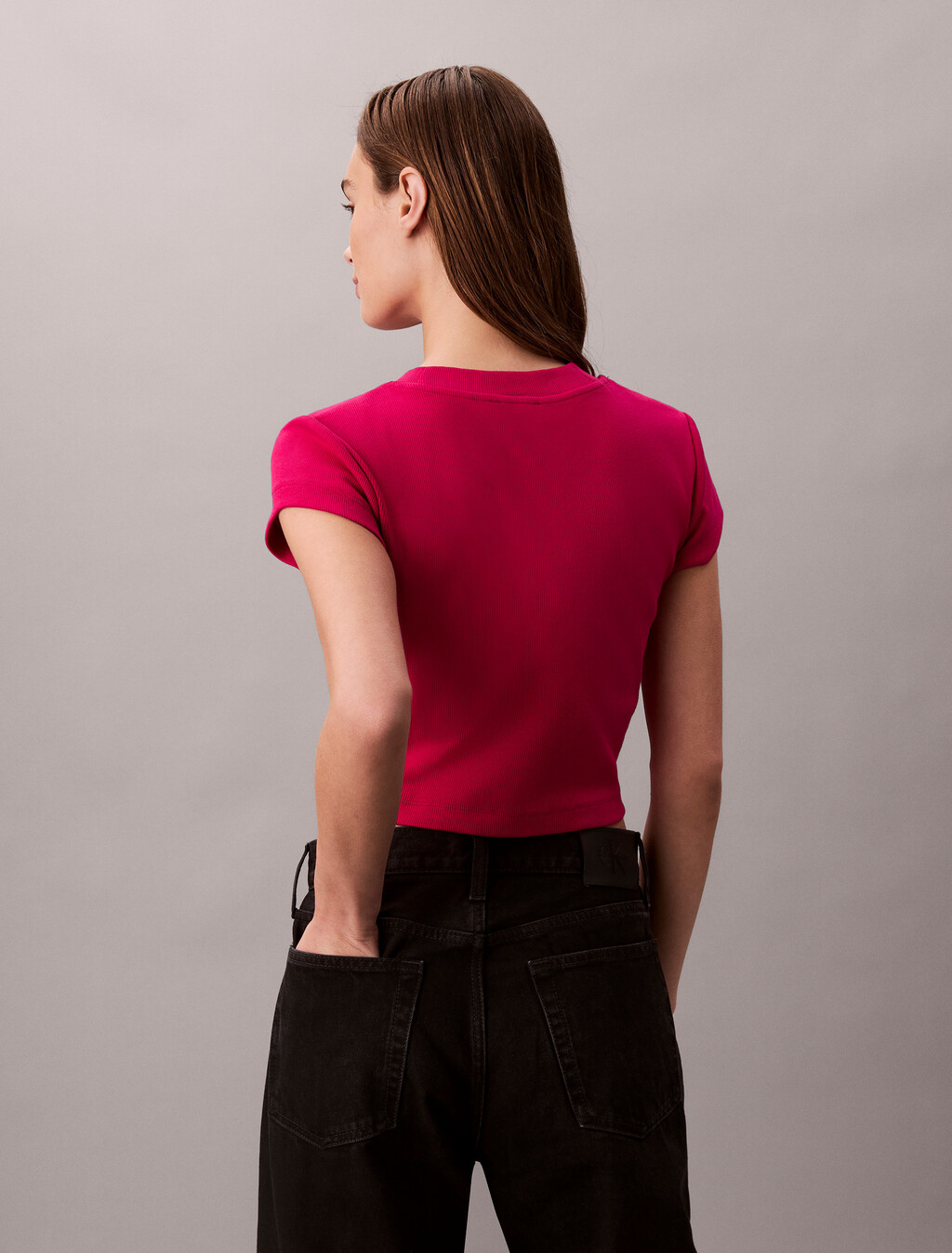 Slim Cropped Monogram T-shirt, Petunia Pink, hi-res