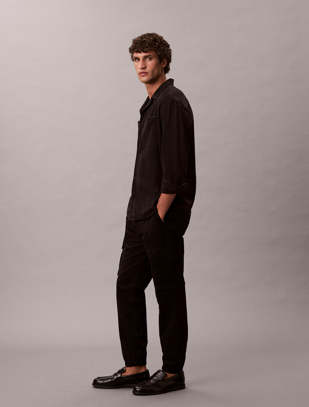 Skinny Twill Cargo Pants, Black, hi-res