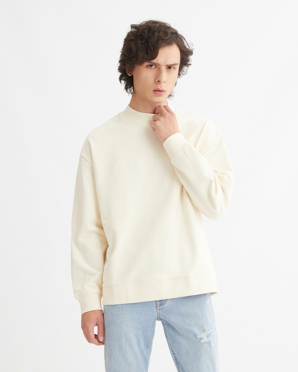 UNISEX RELAXED COTTON TERRY SWEATSHIRT, Ivory, hi-res