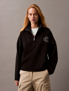 Relaxed Spacer Zip Collar Jacket, Black, hi-res
