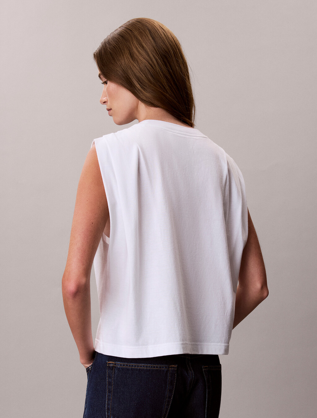 Monogram Shoulder Pleat Tee, Bright White, hi-res