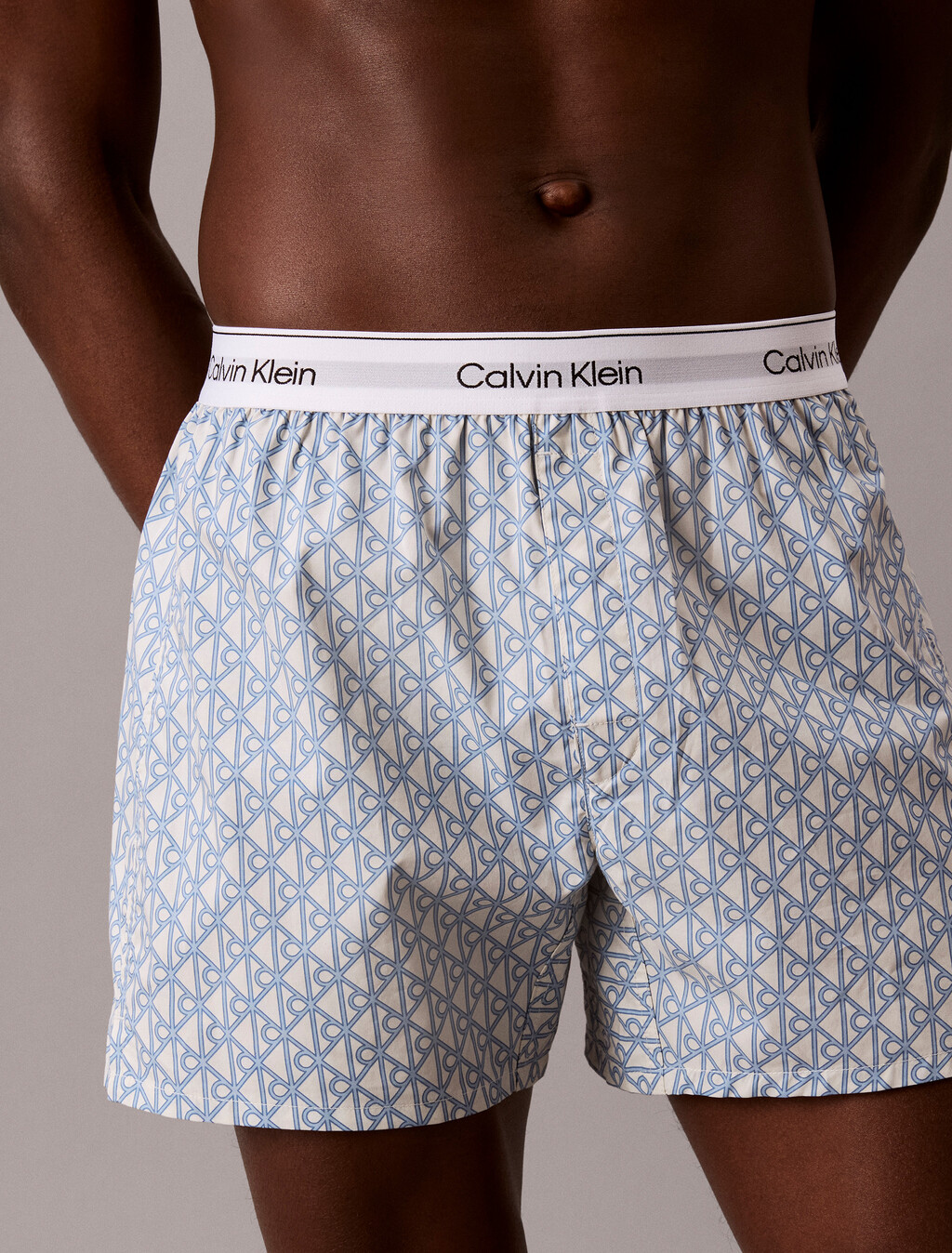Cotton Poplin Traditional Boxers, ICON COTTON EMBLEM CHALK/GULF BLUE, hi-res