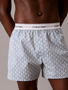 Cotton Poplin Traditional Boxers, ICON COTTON EMBLEM CHALK/GULF BLUE, hi-res