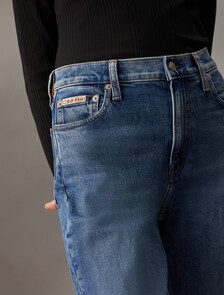義大利高腰寬筒牛仔褲, Denim Dark, hi-res