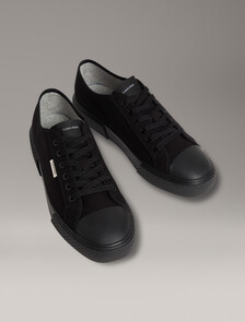 Alvaro - Cotton Canvas Logo Trainers, Triple Black/Honey, hi-res