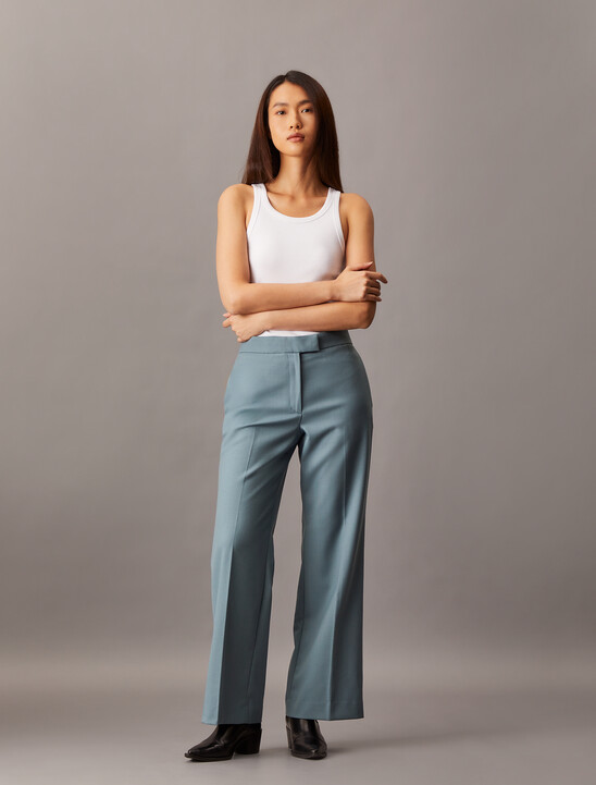 Coated Gabardine Flare Trousers