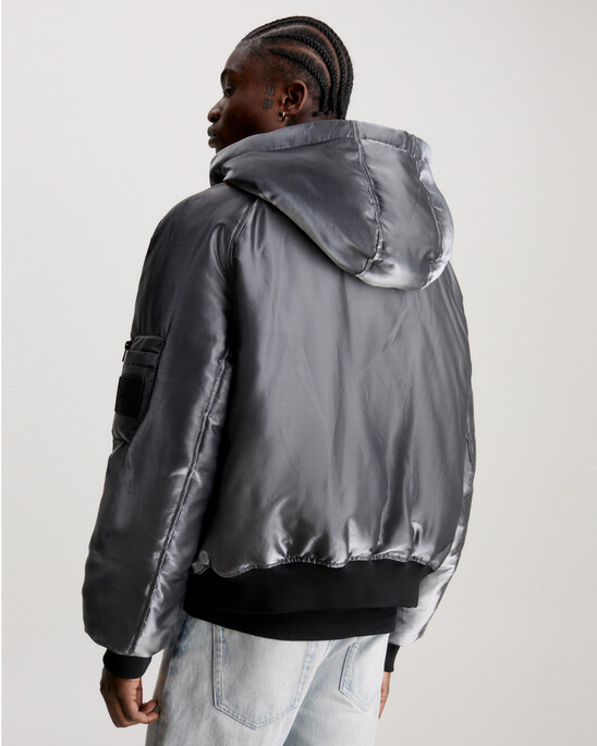 Liquid Metal Hooded Bomber Jacket
