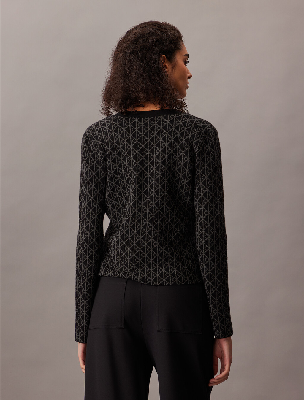 Monogram Tank Cardigan Twinset, Black, hi-res