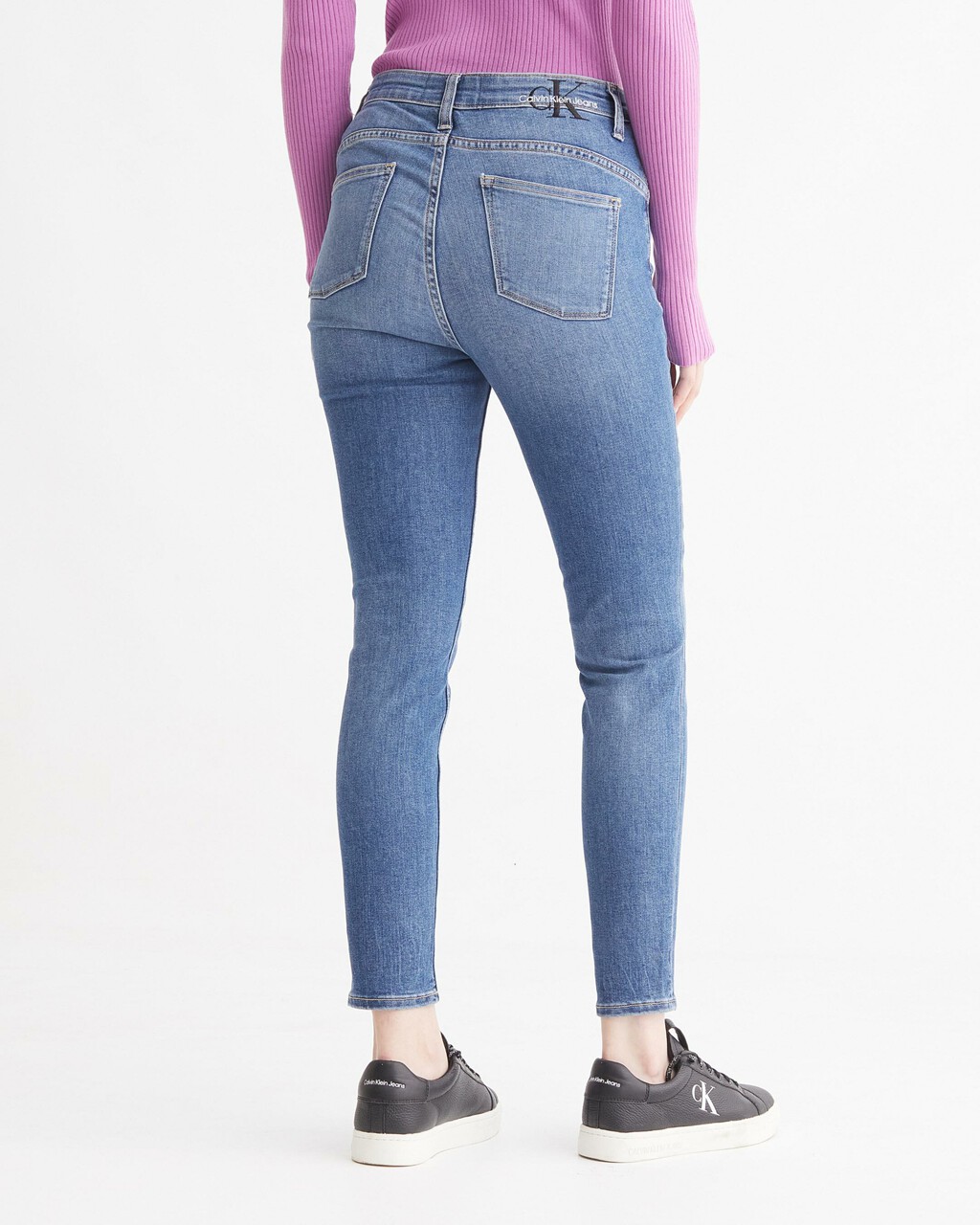 37.5 BODY 高腰緊身牛仔褲, Mid Blue Back Embro, hi-res