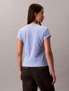 絨面壓花標誌圖案修身 T 恤, Hydrangea, hi-res