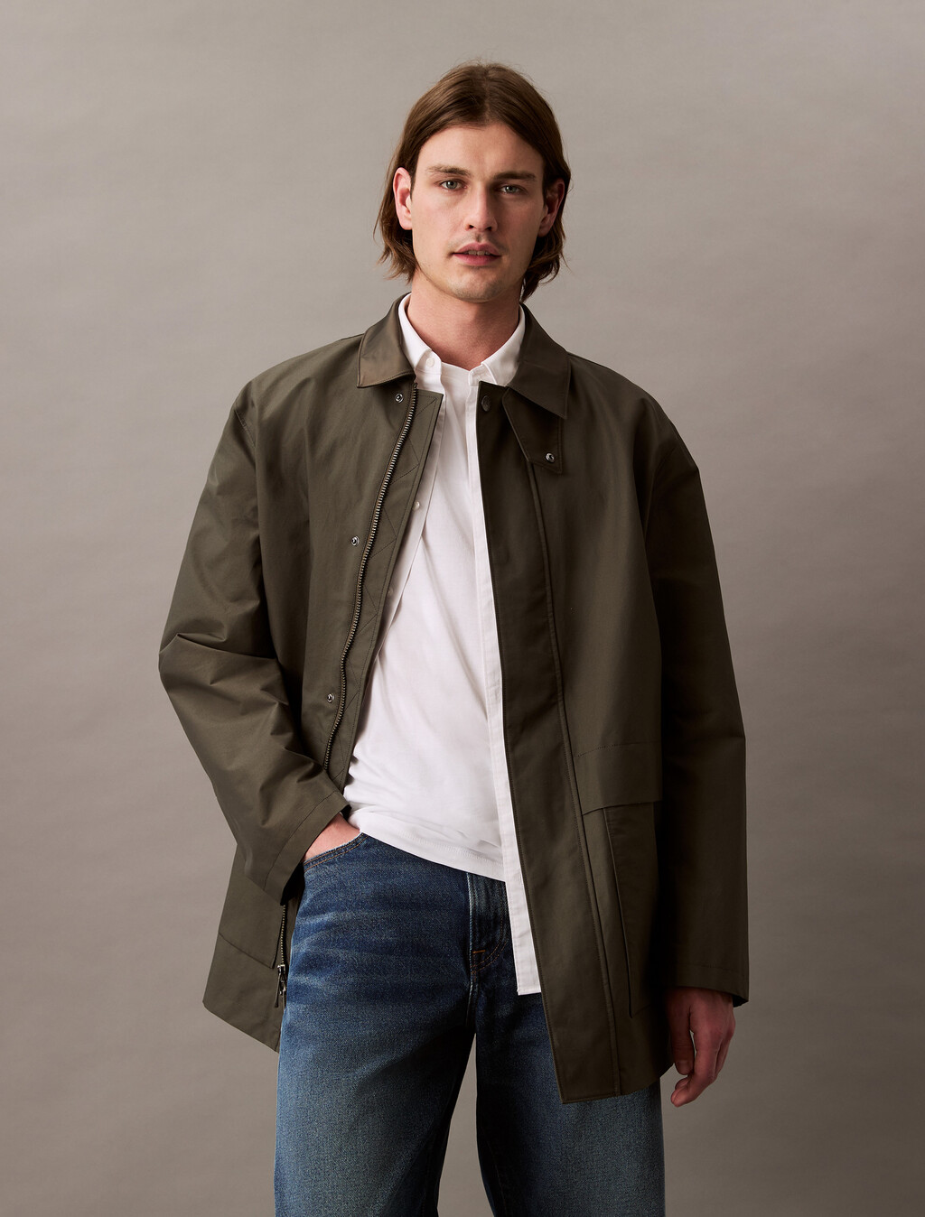 Contrast Collar Car Coat, Beluga, hi-res