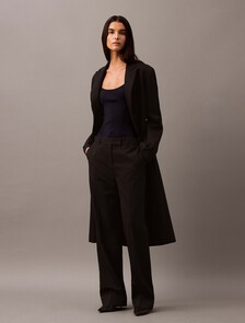 低腰羊毛華達呢混紡長褲, Black Beauty, hi-res