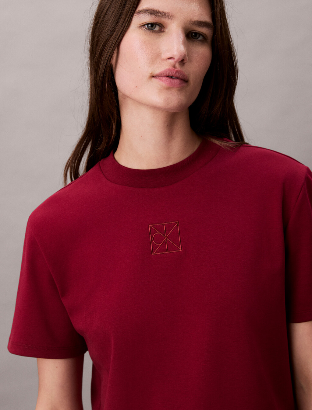 Premium Cotton Mock Neck Tee, Magenta Jewel, hi-res