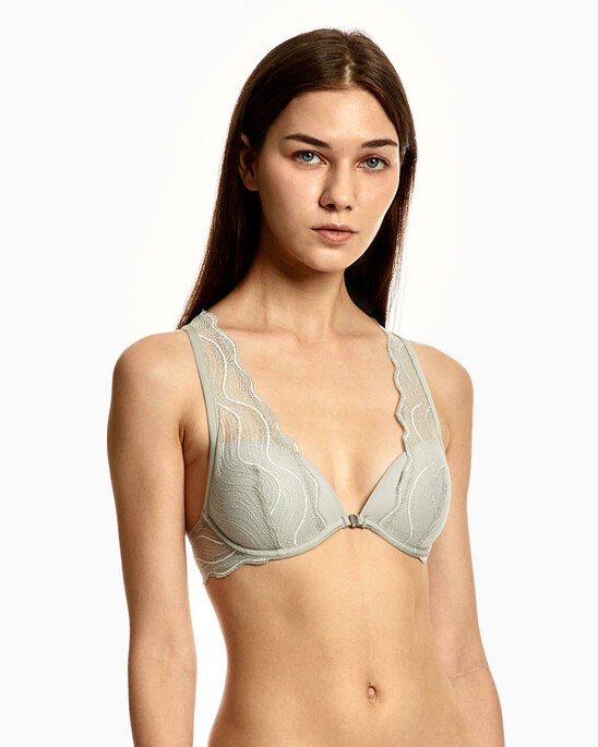 CK BLACK GRAPHIC LACE PUSH UP PLUNGE BRA