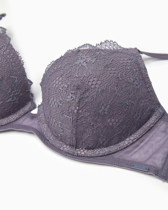 CK BLACK MINI FLORAL LACE PUSH UP PLUNGE BRA