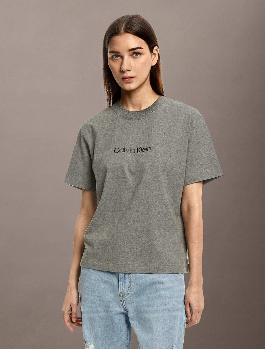Calvin Klein Hero Modern 方形剪裁 T 恤, Med Gray Heather, hi-res