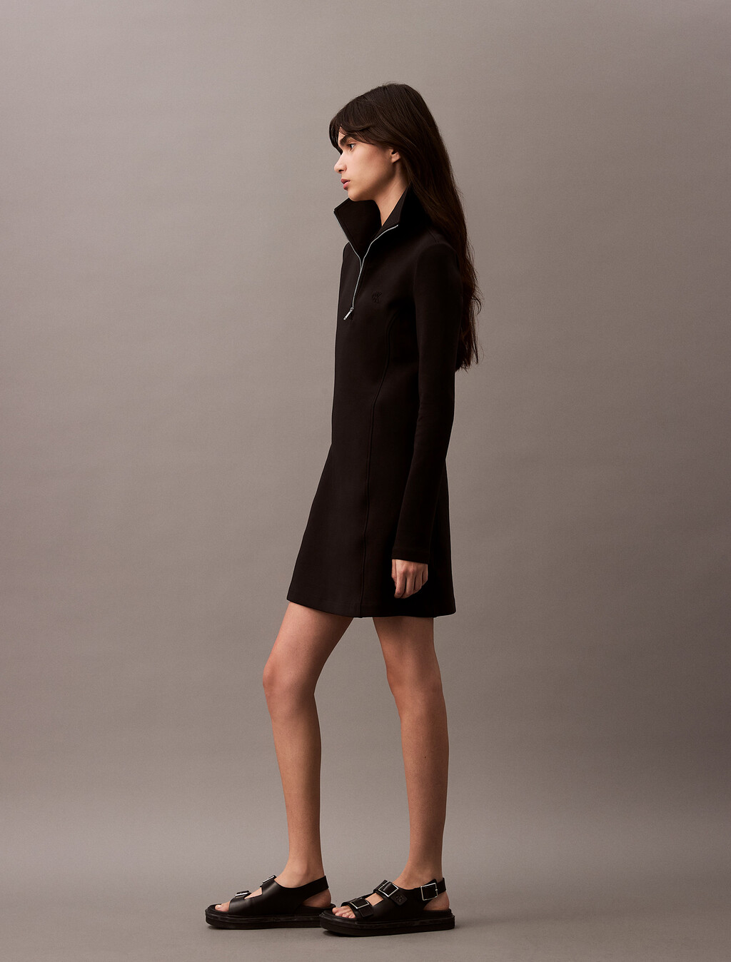 Scuba Fit & Flare Half Zip Dress, Black, hi-res