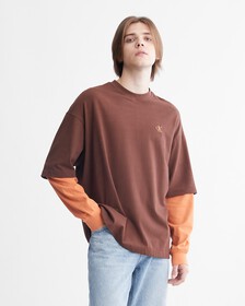 Connected Layers Contrast Sleeve Tee, Dark Chestnut, hi-res