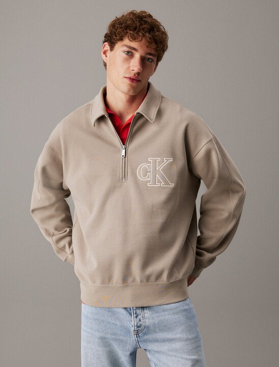 Rib Knit Logo Applique Zip Polo