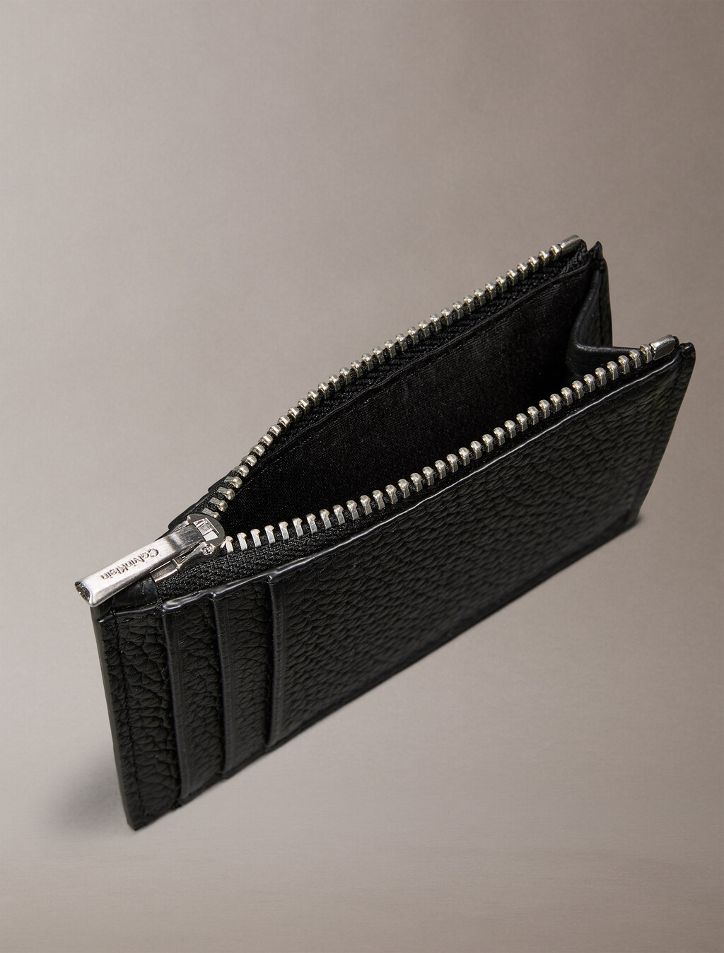 Leather RFID Cardholder with Zip, Black, hi-res