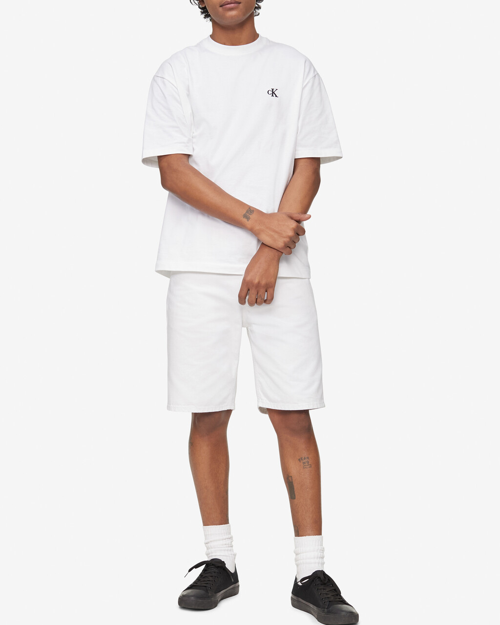 Calvin Logo 圓領上衣, Brilliant White, hi-res