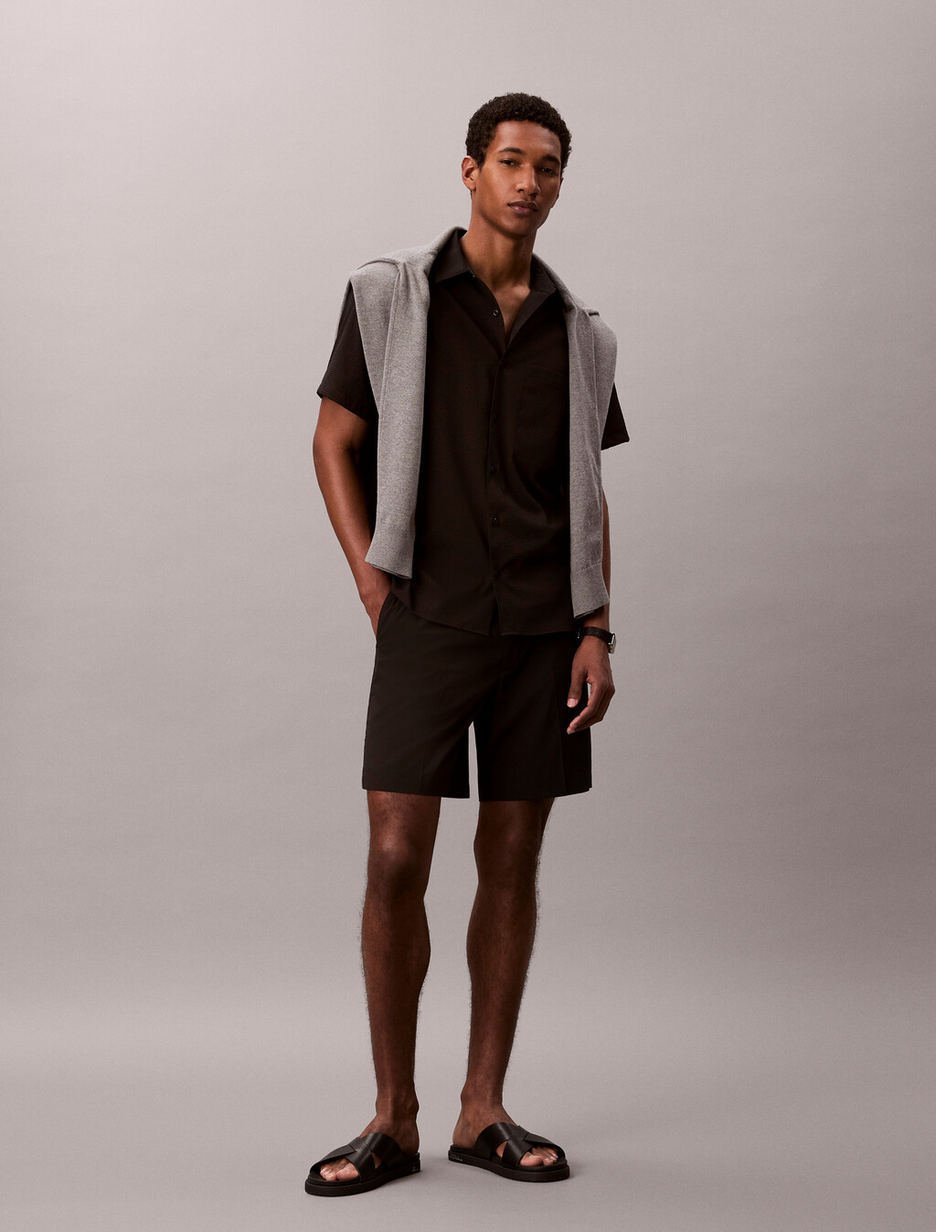 Seersucker Shorts, Black, hi-res