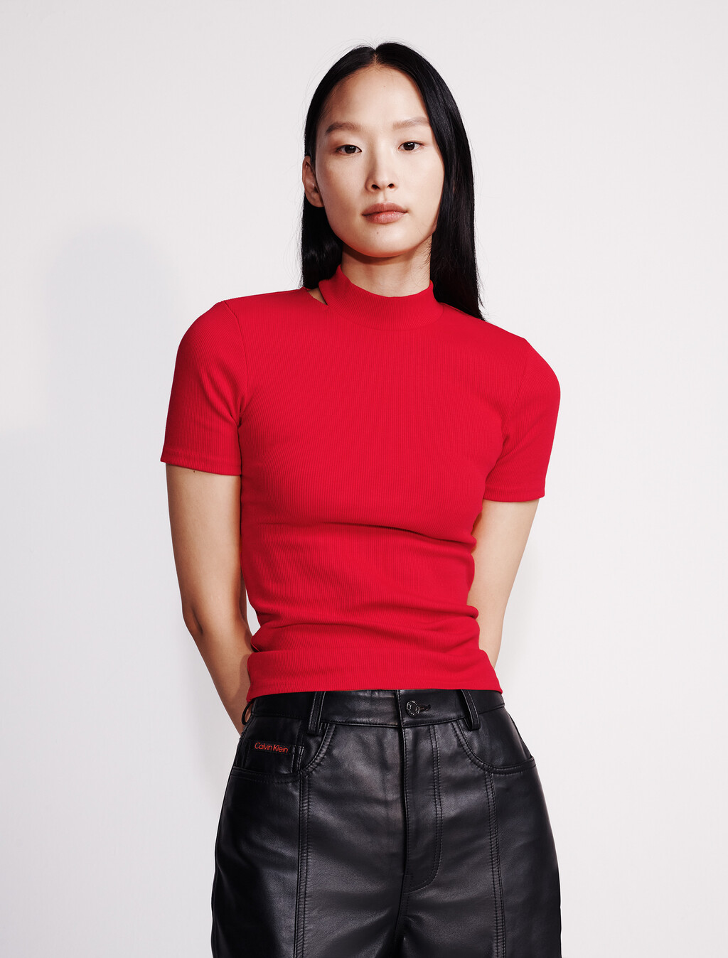 Cut Out Slim Crewneck T-Shirt, Pantone Red, hi-res