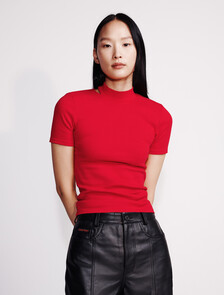 Cut Out Slim Crewneck T-Shirt, Pantone Red, hi-res